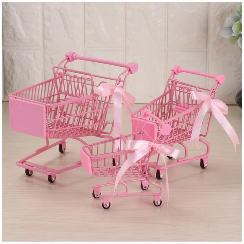 Shopping cart pink iron large decor basket storage